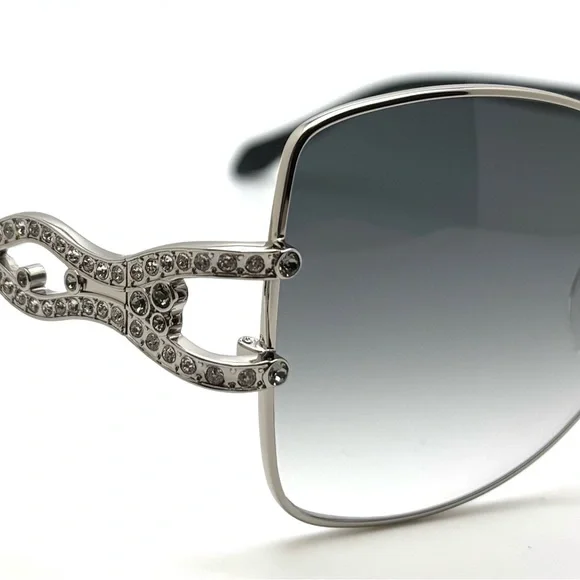 Pier Martino Silver Metal Butterfly Sunglasses Black temples/inset crystals